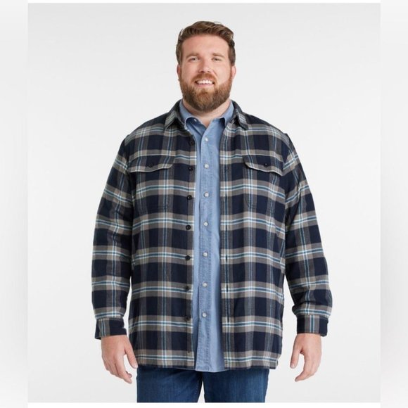 L.L. Bean Other - LL Bean Mens Size XXL Fleece Lined Flannel Shirt Traditional Fit Blue Grey Plaid